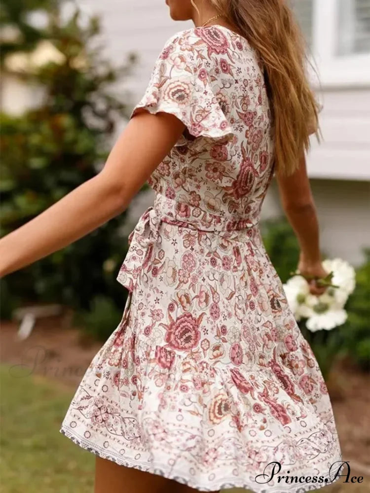 Verdant Flowery Low-cut Bohemian Sun Dress