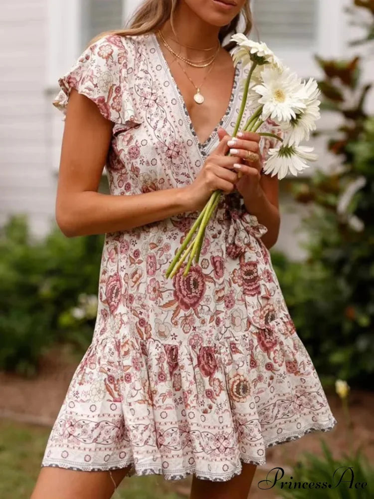 Verdant Flowery Low-cut Bohemian Sun Dress