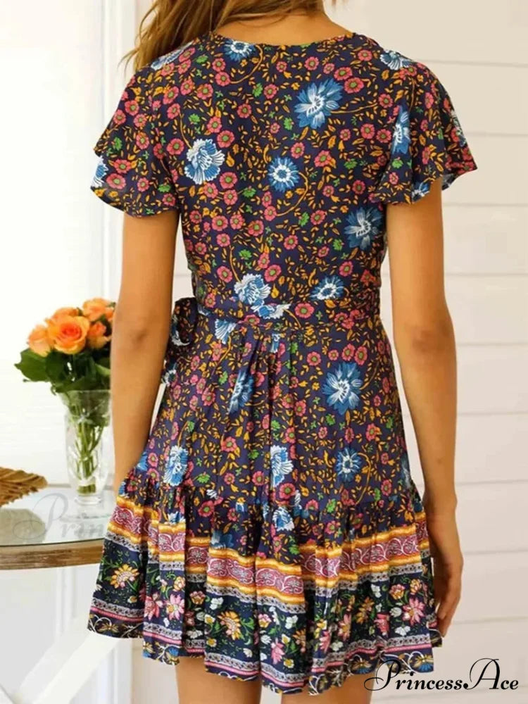 Verdant Flowery Low-cut Bohemian Sun Dress