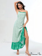 Verdant Flowery Tie-up Rear Cross Airy Floral Dress