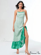 Verdant Flowery Tie-up Rear Cross Airy Floral Dress