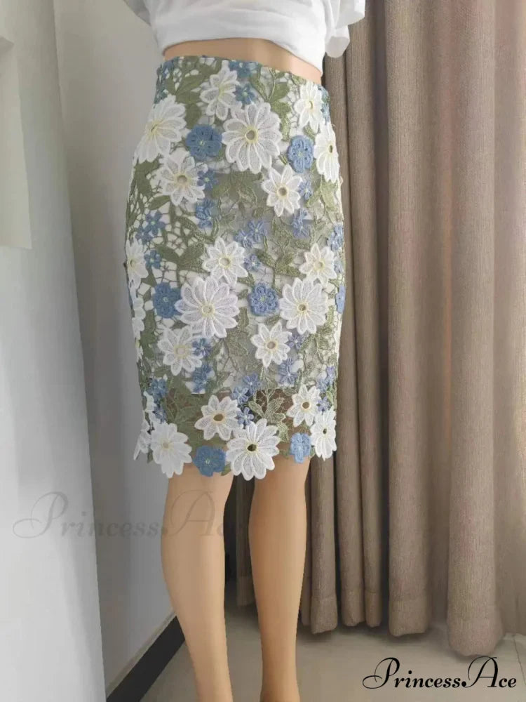 Verdant Lace Pencil Skirt Knee Length Bi-material Skirt