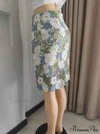 Verdant Lace Pencil Skirt Knee Length Bi-material Skirt