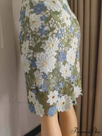 Verdant Lace Pencil Skirt Knee Length Bi-material Skirt