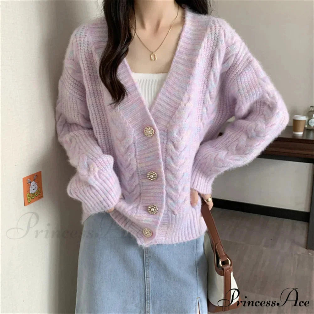 Vibrant Button Patchwork Baggy Knit Cardigan