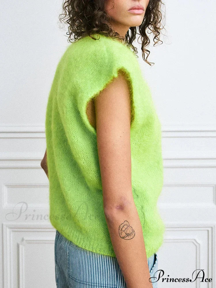 Vibrant Hairy Button-Up Sleeveless Cardigan