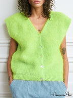 Vibrant Hairy Button-Up Sleeveless Cardigan