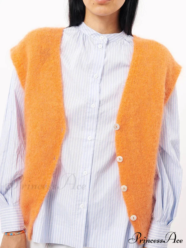 Vibrant Hairy Button-Up Sleeveless Cardigan