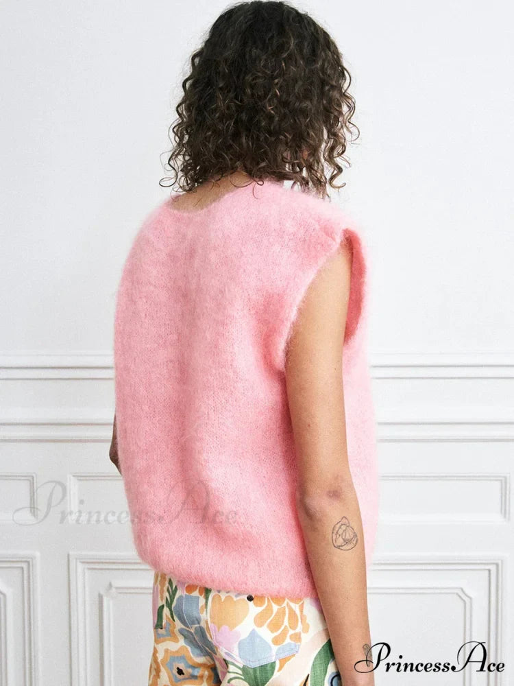 Vibrant Hairy Button-Up Sleeveless Cardigan