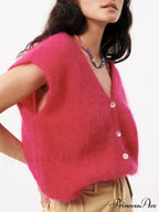 Vibrant Hairy Button-Up Sleeveless Cardigan