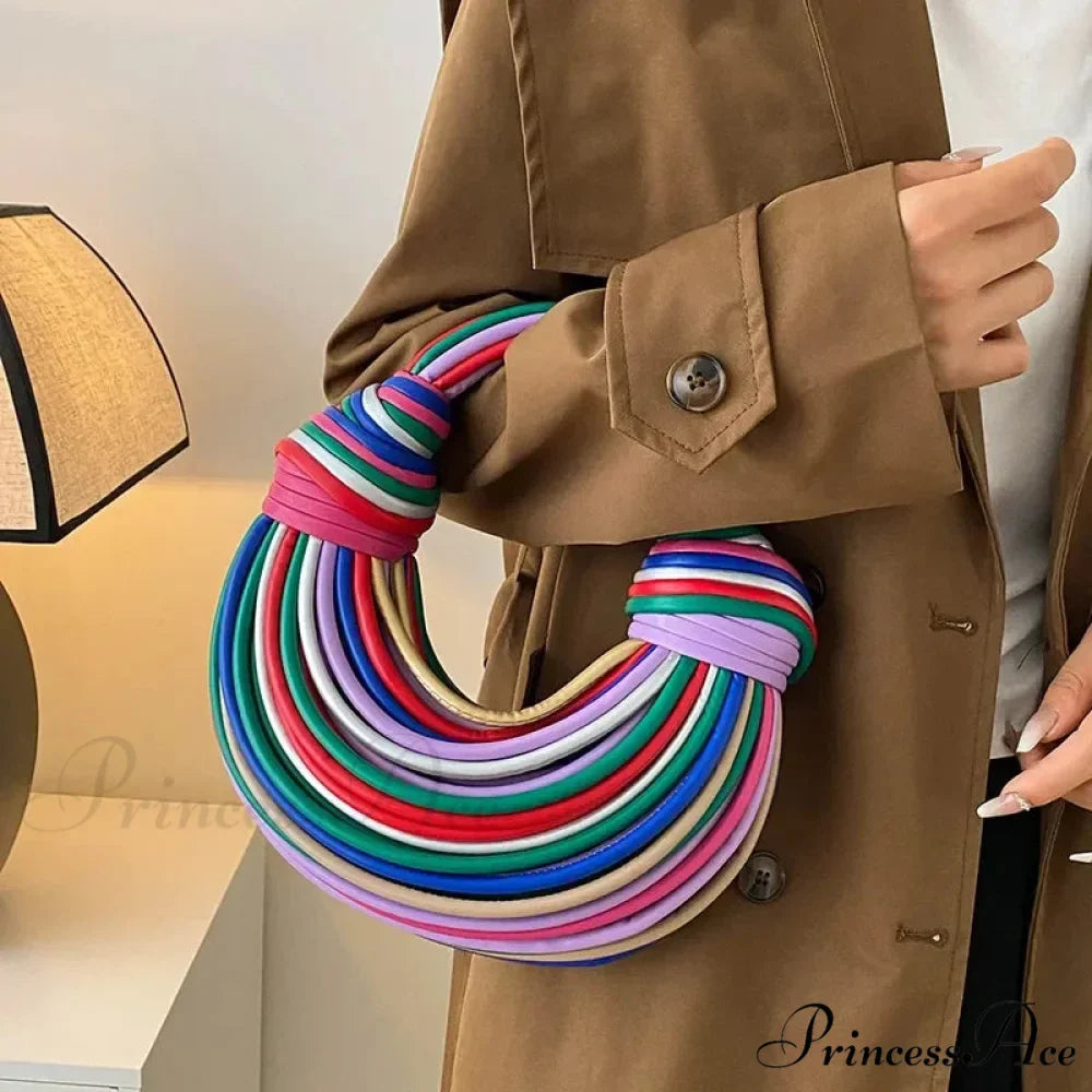 Vibrant Spectrum Noodles Shaped High-End Designer Women Handbag Clutch
