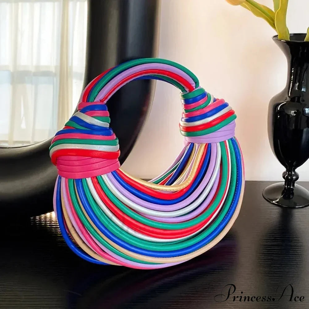 Vibrant Spectrum Noodles Shaped High-End Designer Women Handbag Clutch