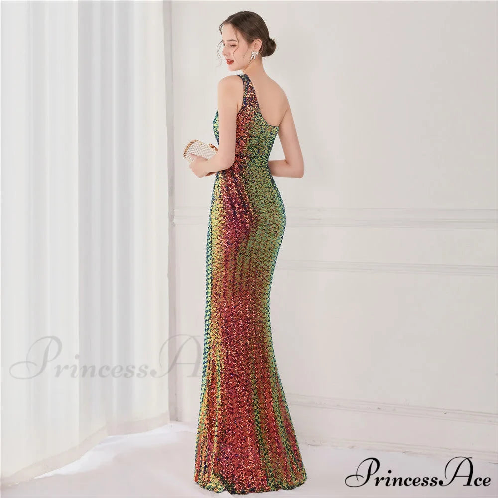 Victoria Formal One-Shoulder Charming Sequined Fishtail Dress