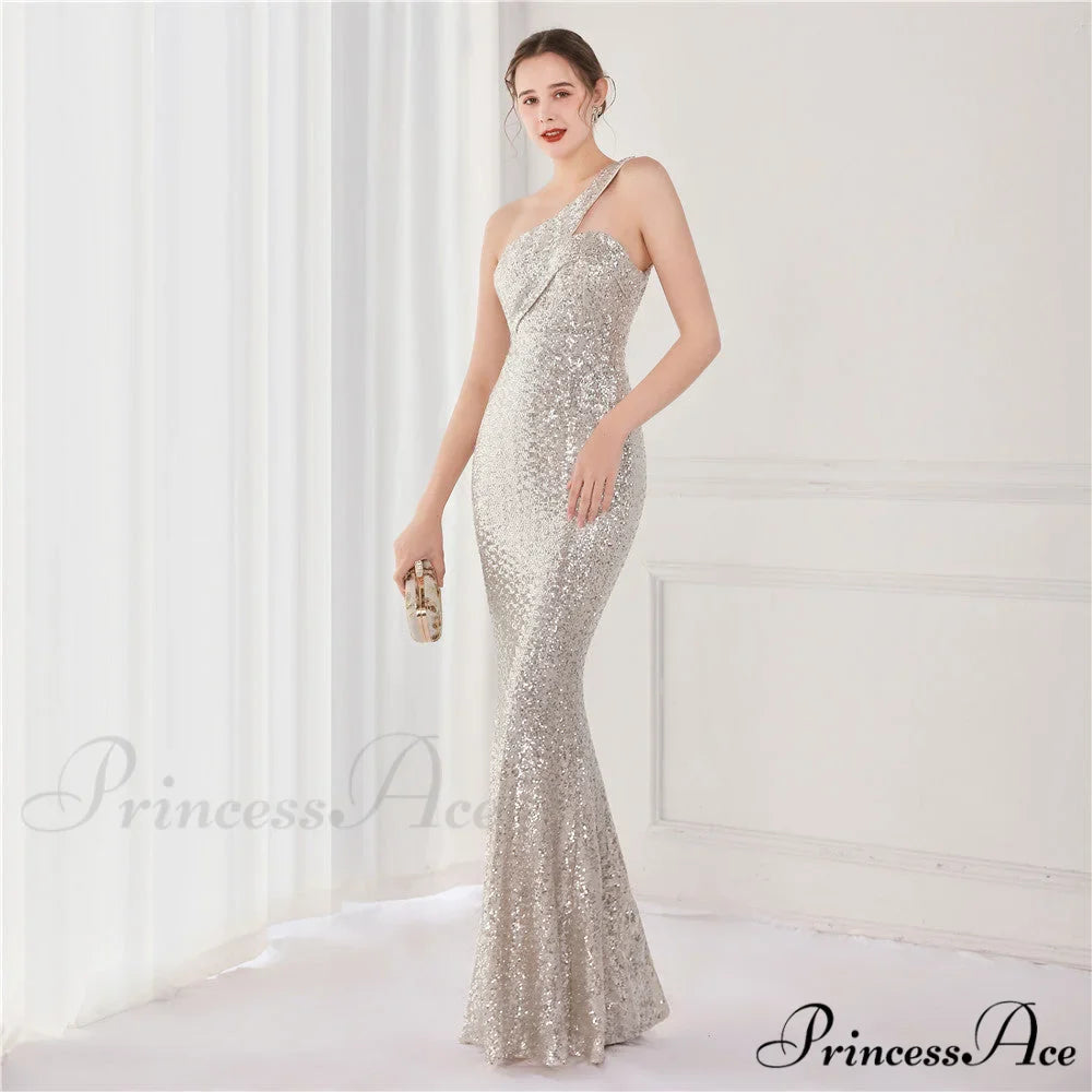 Victoria Formal One-Shoulder Charming Sequined Fishtail Dress