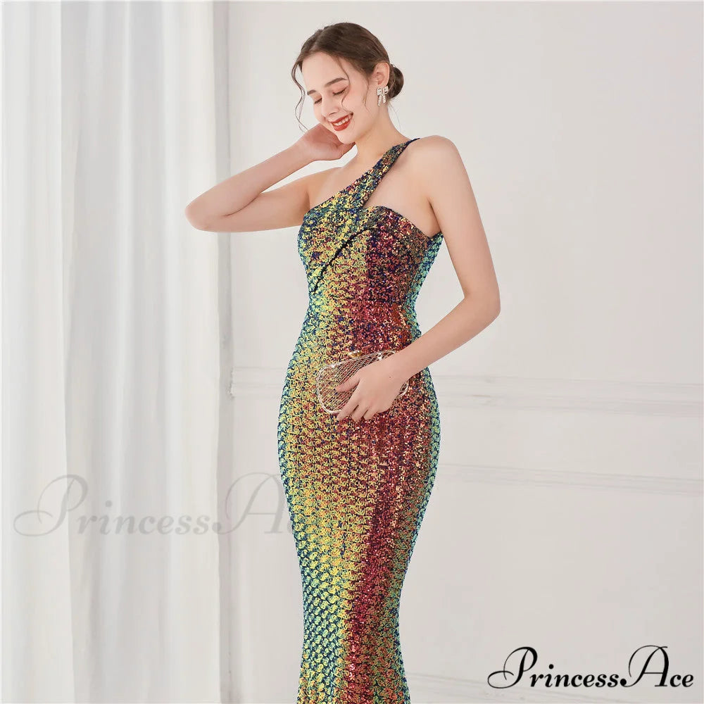 Victoria Formal One-Shoulder Charming Sequined Fishtail Dress