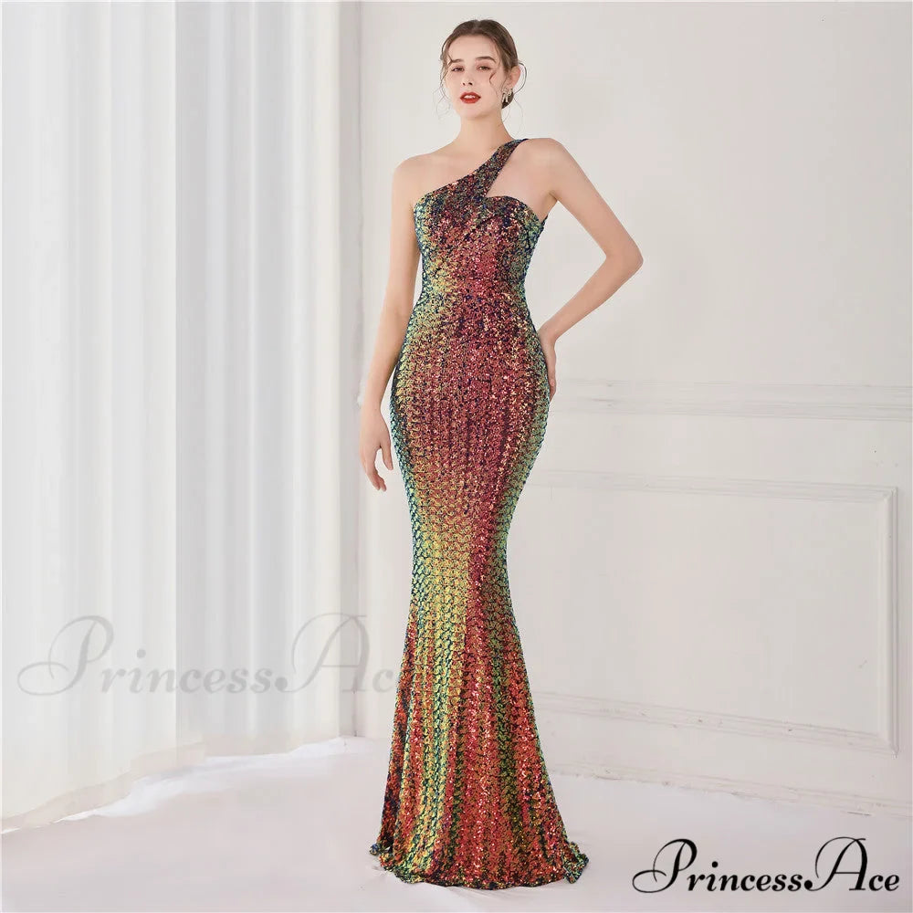 Victoria Formal One-Shoulder Charming Sequined Fishtail Dress