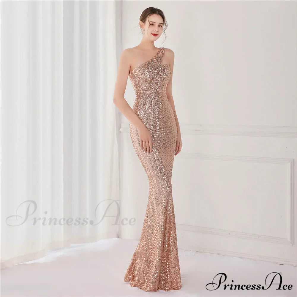 Victoria Formal One-Shoulder Charming Sequined Fishtail Dress