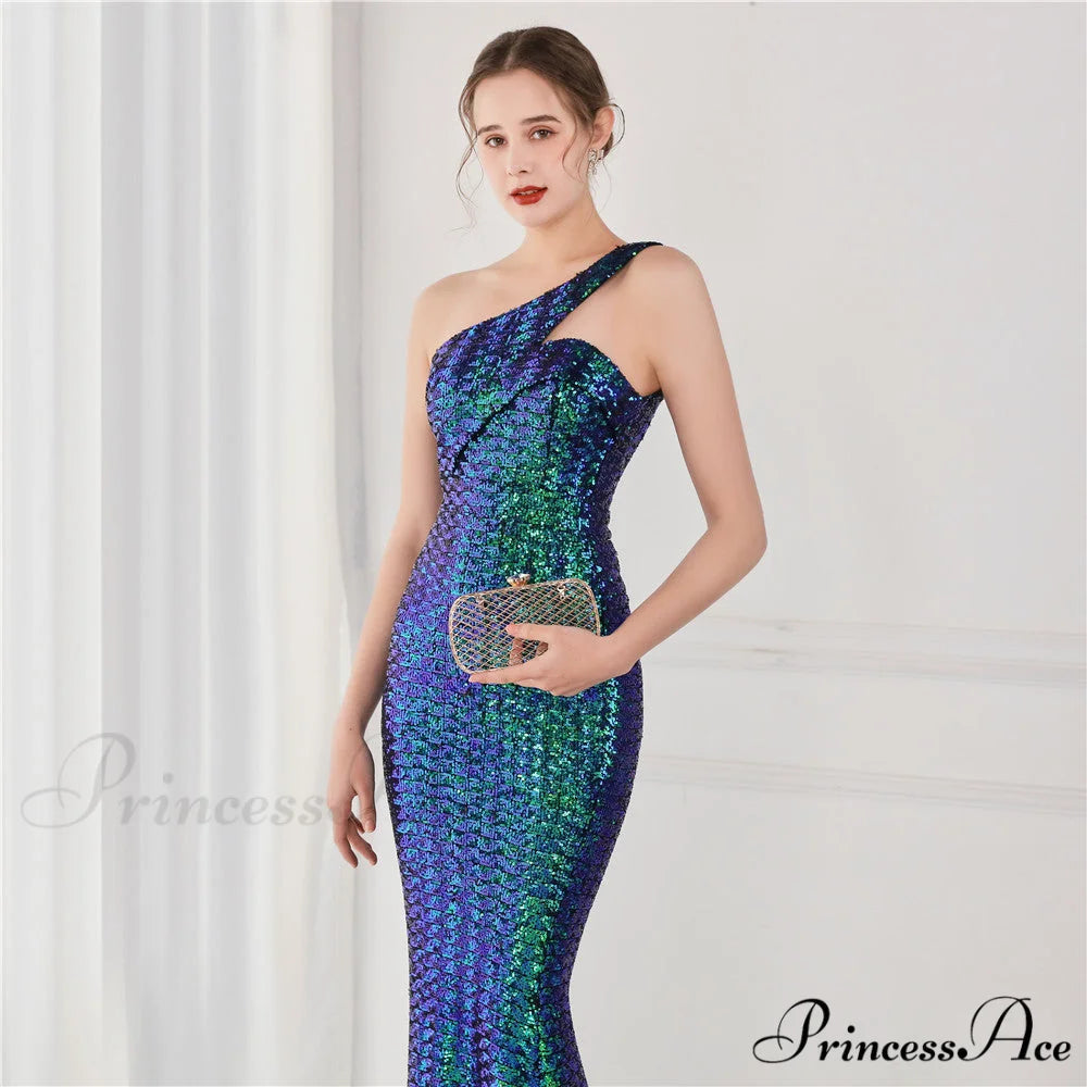 Victoria Formal One-Shoulder Charming Sequined Fishtail Dress