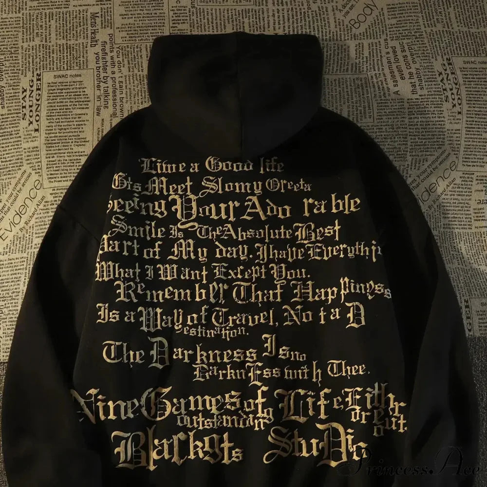 Vintage Big Size Gothic Print Hoodie