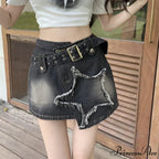 Vintage Black Mini Irregular Belt Retro Skirt