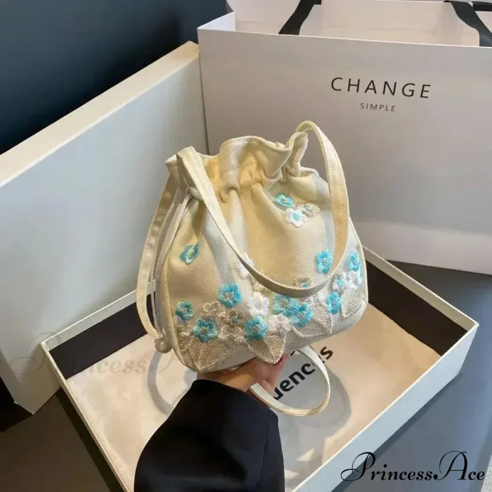 Vintage Blossom Stitched Lace Cinch Bucket Purse