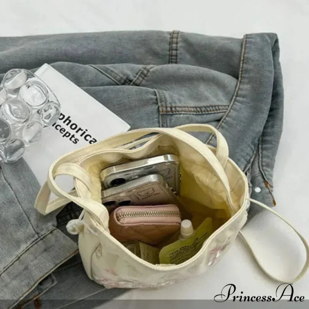 Vintage Blossom Stitched Lace Cinch Bucket Purse