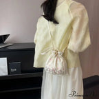 Vintage Blossom Stitched Lace Cinch Bucket Purse