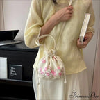 Vintage Blossom Stitched Lace Cinch Bucket Purse