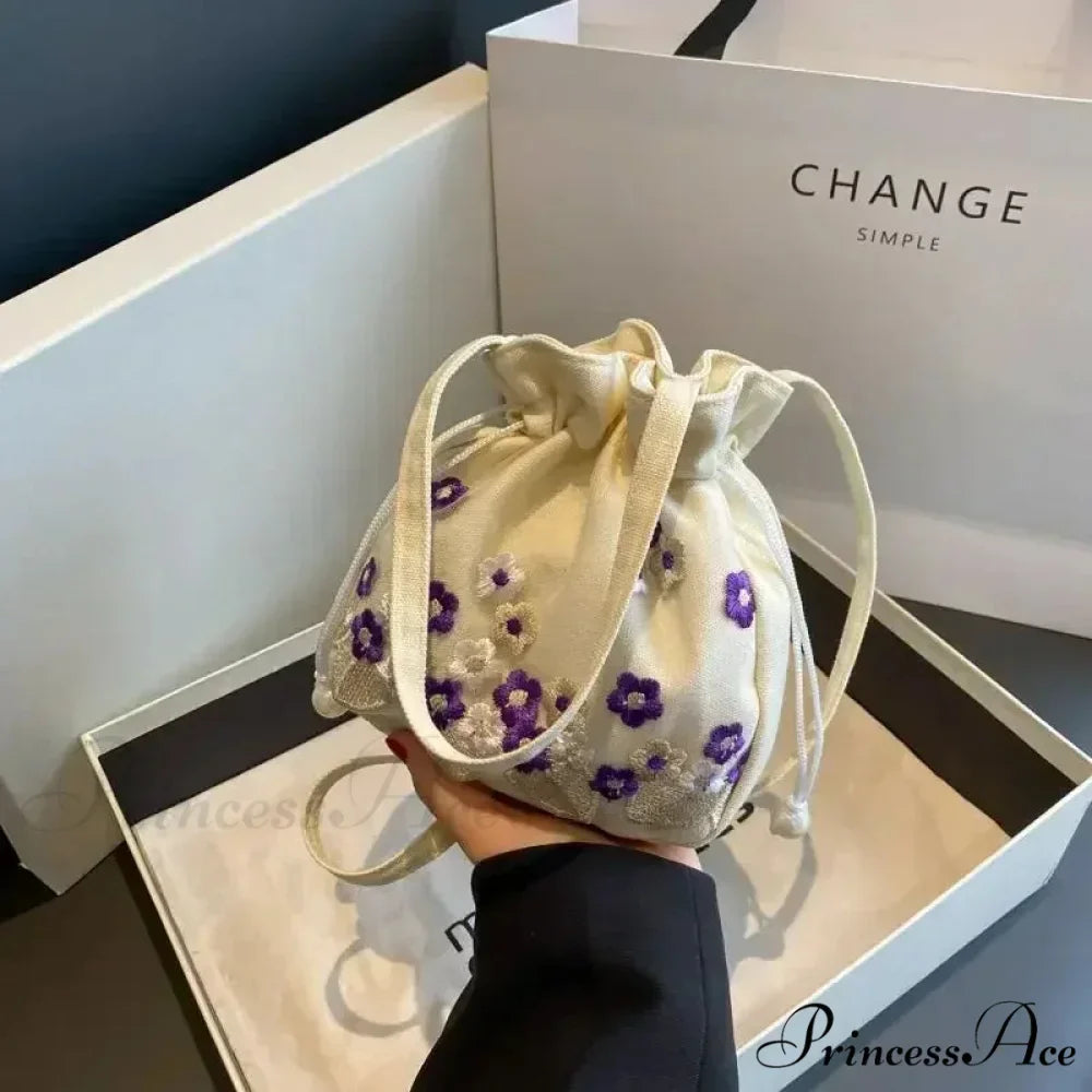 Vintage Blossom Stitched Lace Cinch Bucket Purse