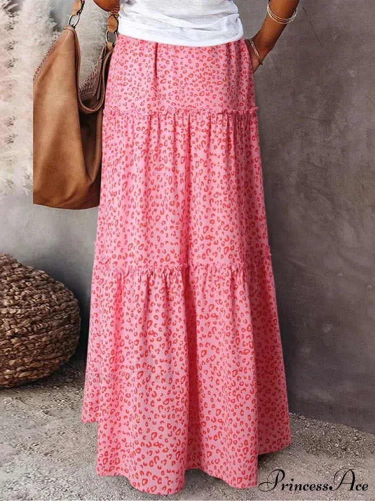 Vintage Bohemian Spring Floral A-Line High Waist Maxi Skirt