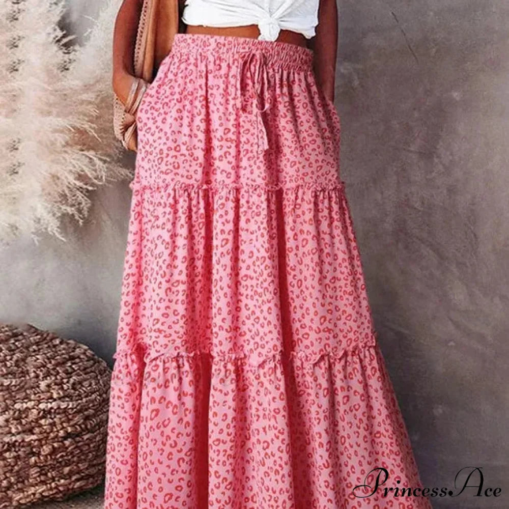 Vintage Bohemian Spring Floral A-Line High Waist Maxi Skirt
