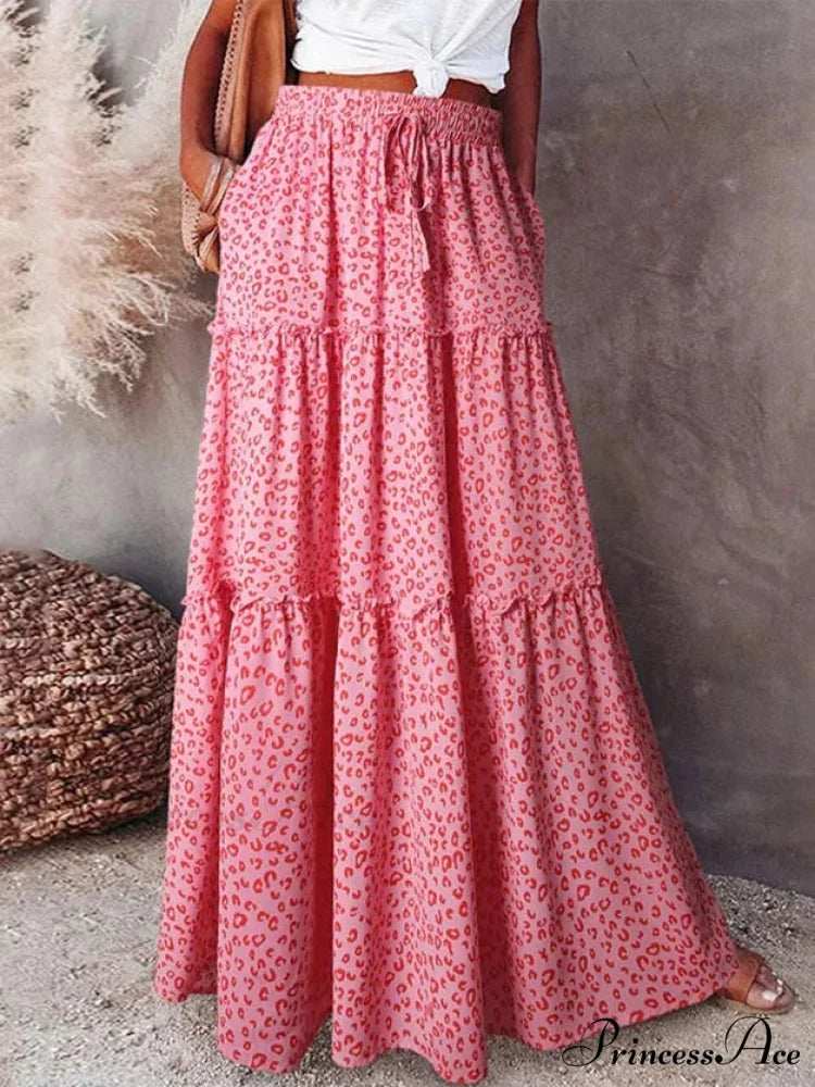 Vintage Bohemian Spring Floral A-Line High Waist Maxi Skirt