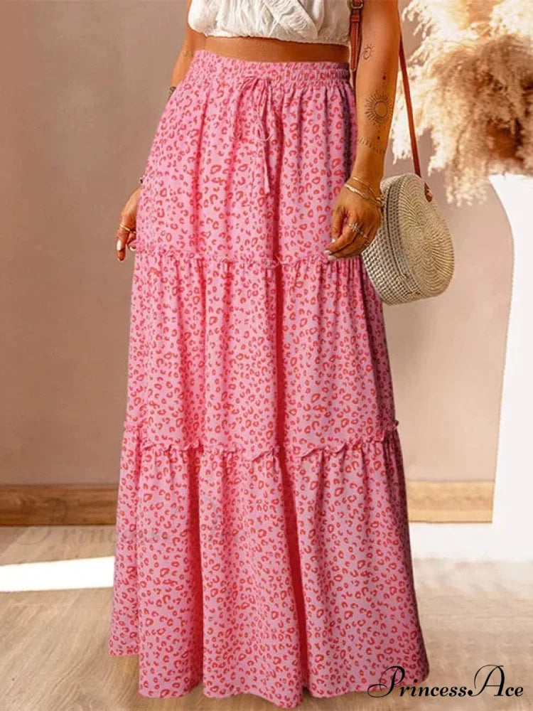 Vintage Bohemian Spring Floral A-Line High Waist Maxi Skirt