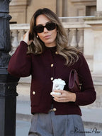 Vintage Burgundy Single-Breasted Cardigan