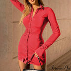 Vintage Button Bell Sleeve Slit Tight Party Dress