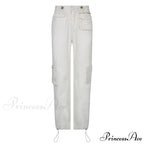 Vintage Cargo Baggy Streetwear Pockets Wide Leg Low Waist Casual Loose Y2k Denim Jean