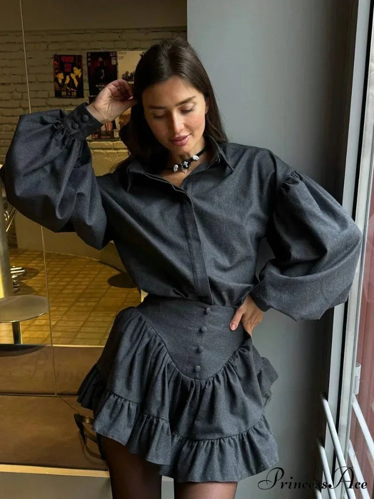 Vintage Collar Baggy Bishop Sleeve Top