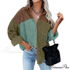 Vintage Color Block Patchwork Corduroy Shirt