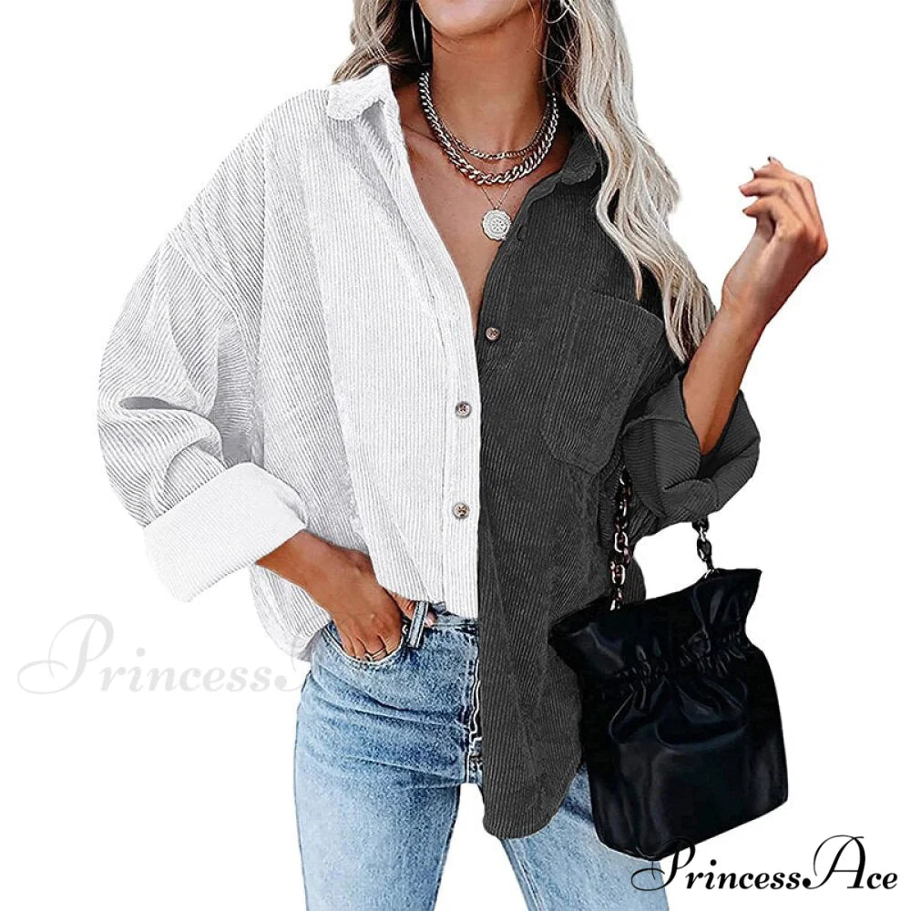 Vintage Color Block Patchwork Corduroy Shirt