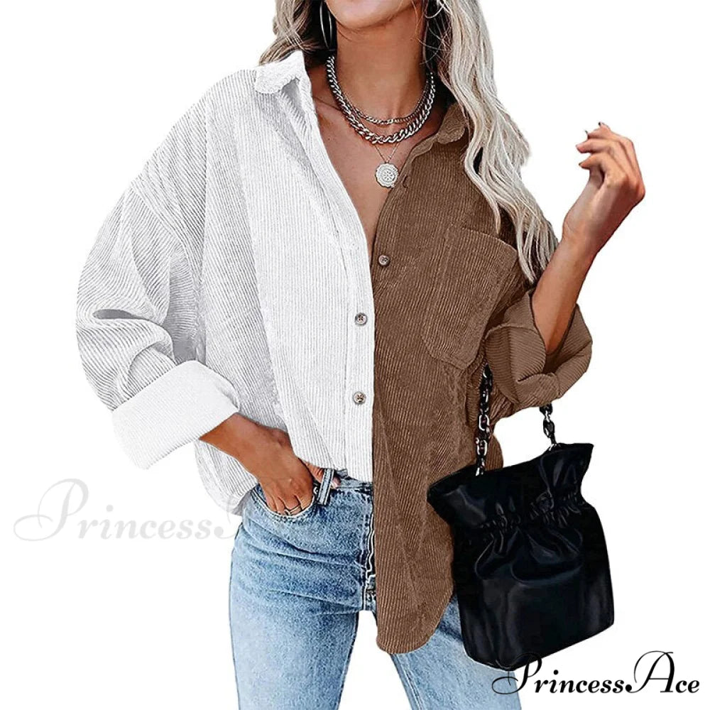 Vintage Color Block Patchwork Corduroy Shirt