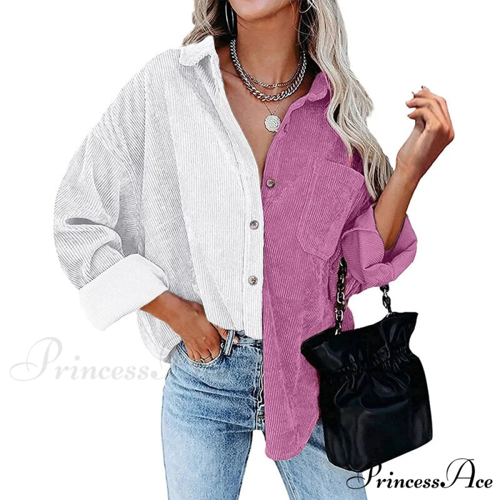 Vintage Color Block Patchwork Corduroy Shirt