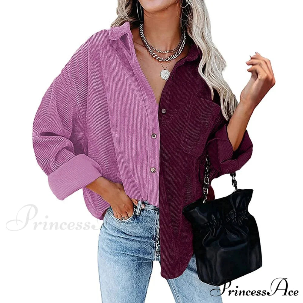 Vintage Color Block Patchwork Corduroy Shirt