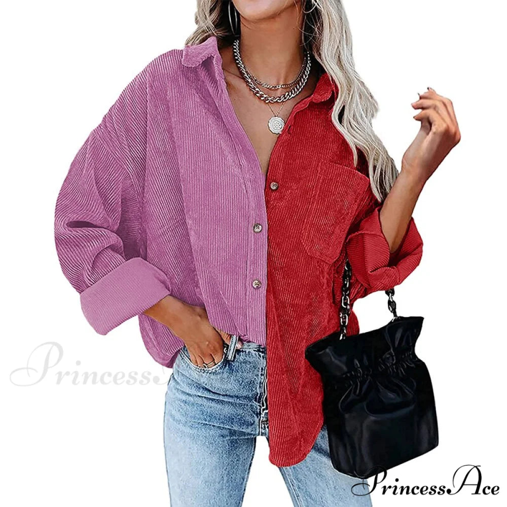 Vintage Color Block Patchwork Corduroy Shirt