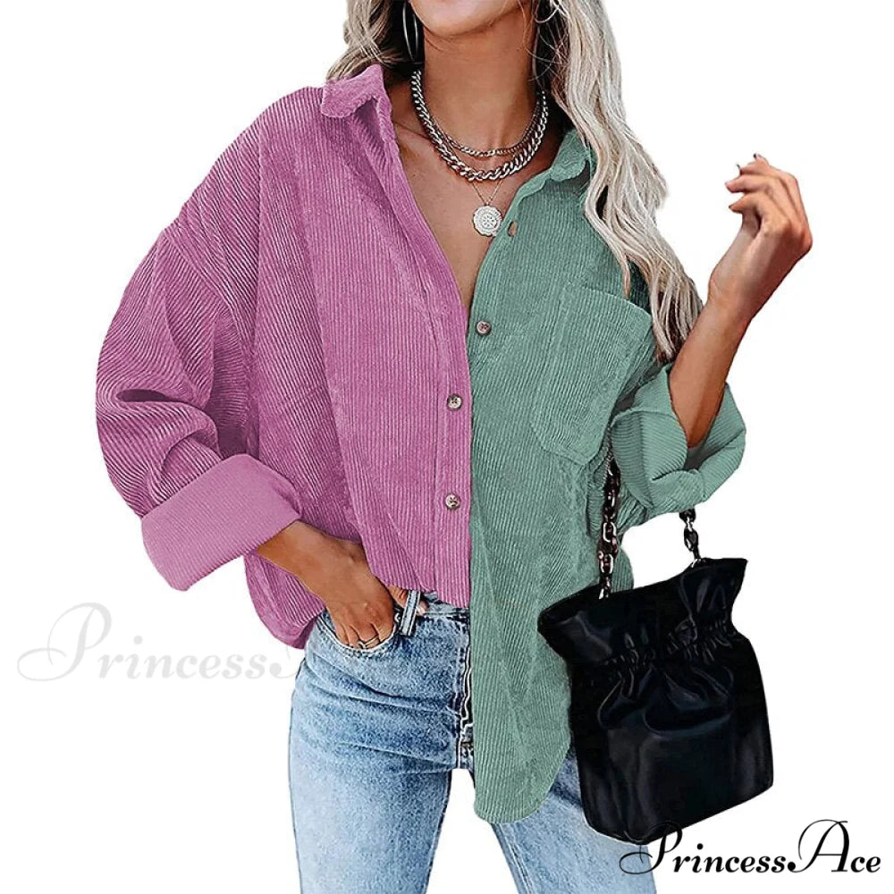 Vintage Color Block Patchwork Corduroy Shirt