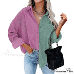 Vintage Color Block Patchwork Corduroy Shirt