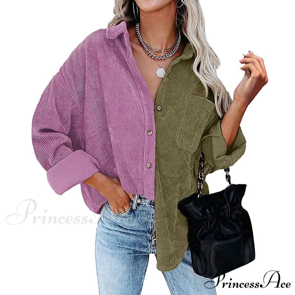 Vintage Color Block Patchwork Corduroy Shirt