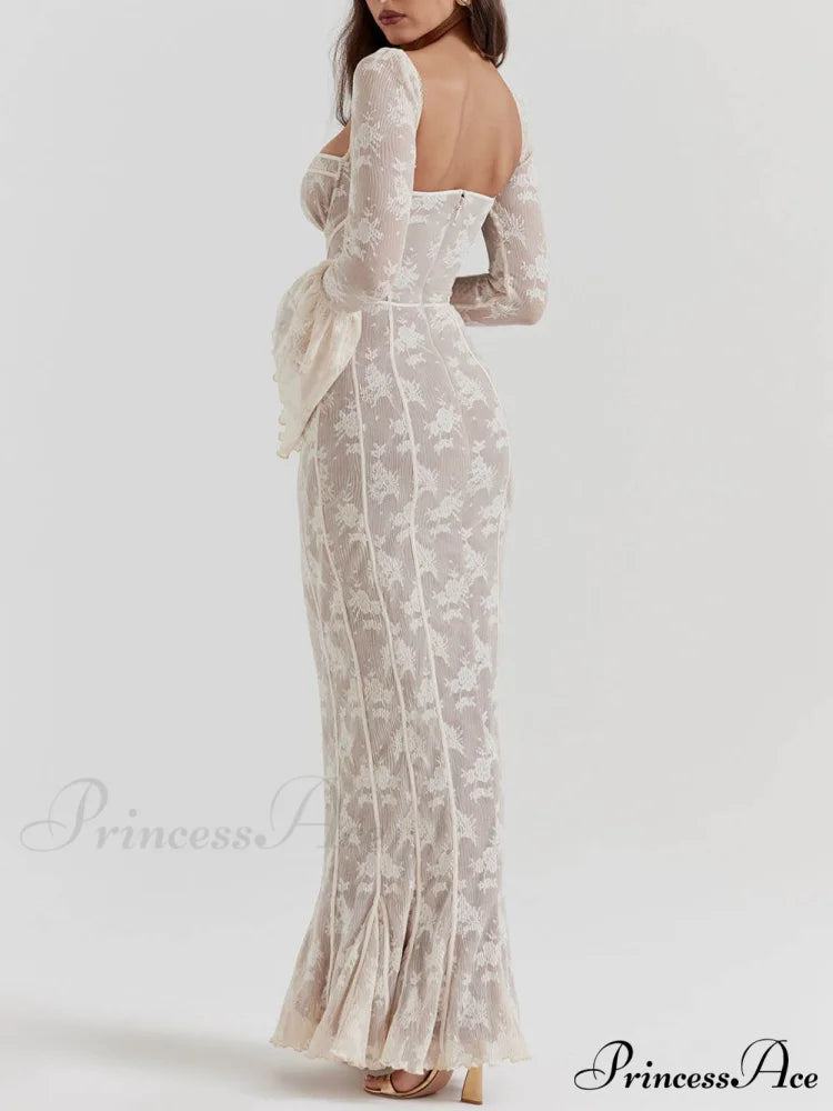 Vintage Cream Stylish Lace Maxi Dress