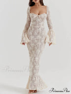 Vintage Cream Stylish Lace Maxi Dress