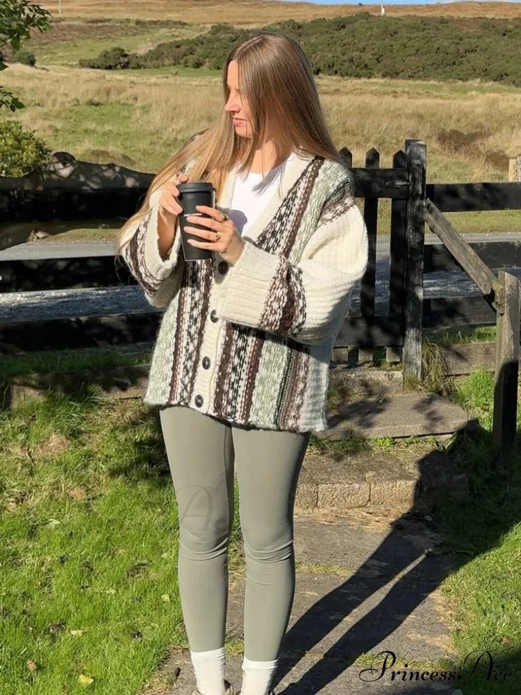 Vintage Crocheted V-neck Baggy Cardigan