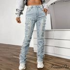 Vintage Denim Embroidered Stacked Jeans
